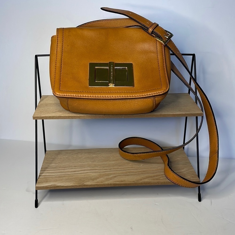 Tignanello Butterscotch Chunky Turn Lock Leather Adjustable Strap Crossbody